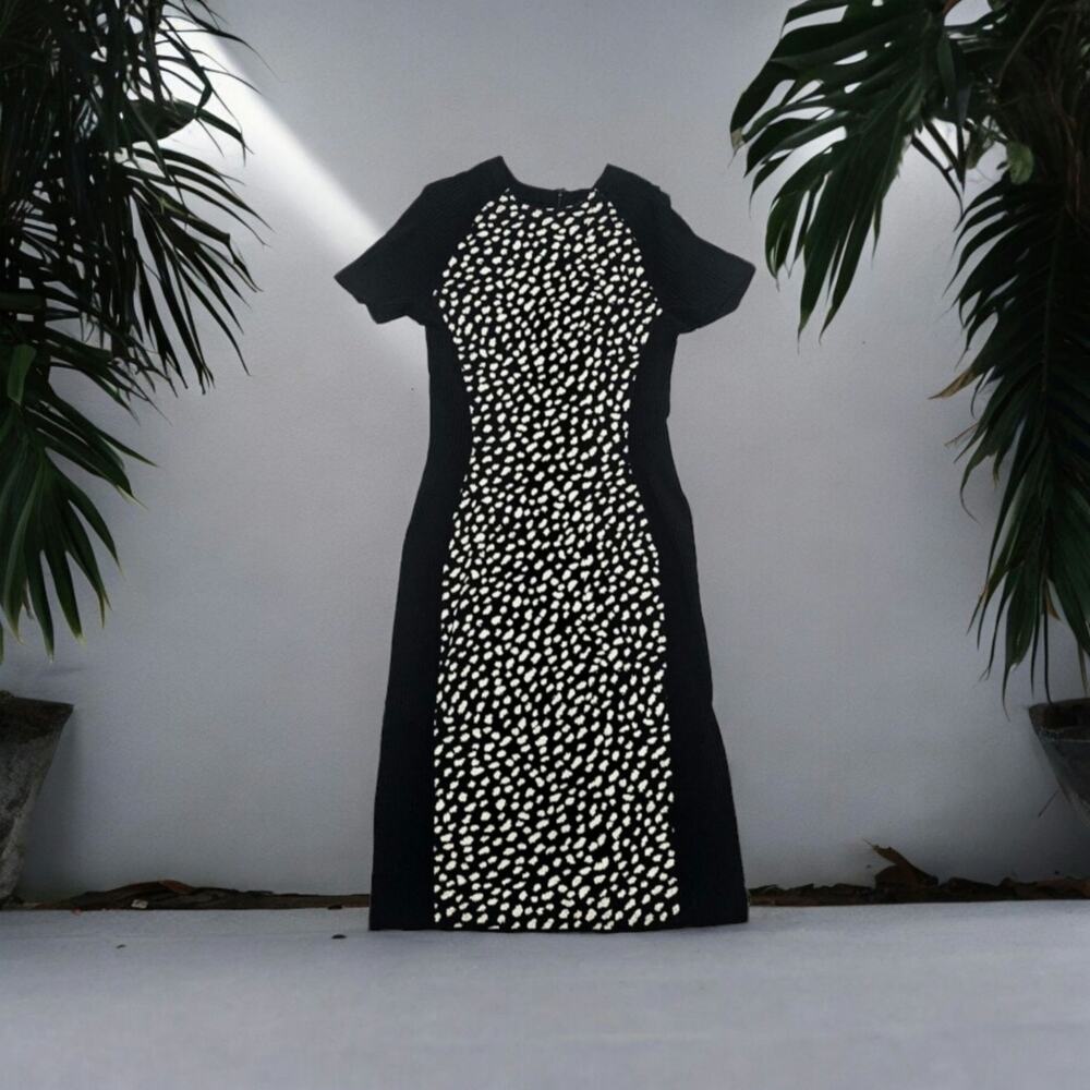 Tory Burch Black Dotted Pony ribbed knit Gemma Merino Wool sweater dress size XS - Picture 13 of 13